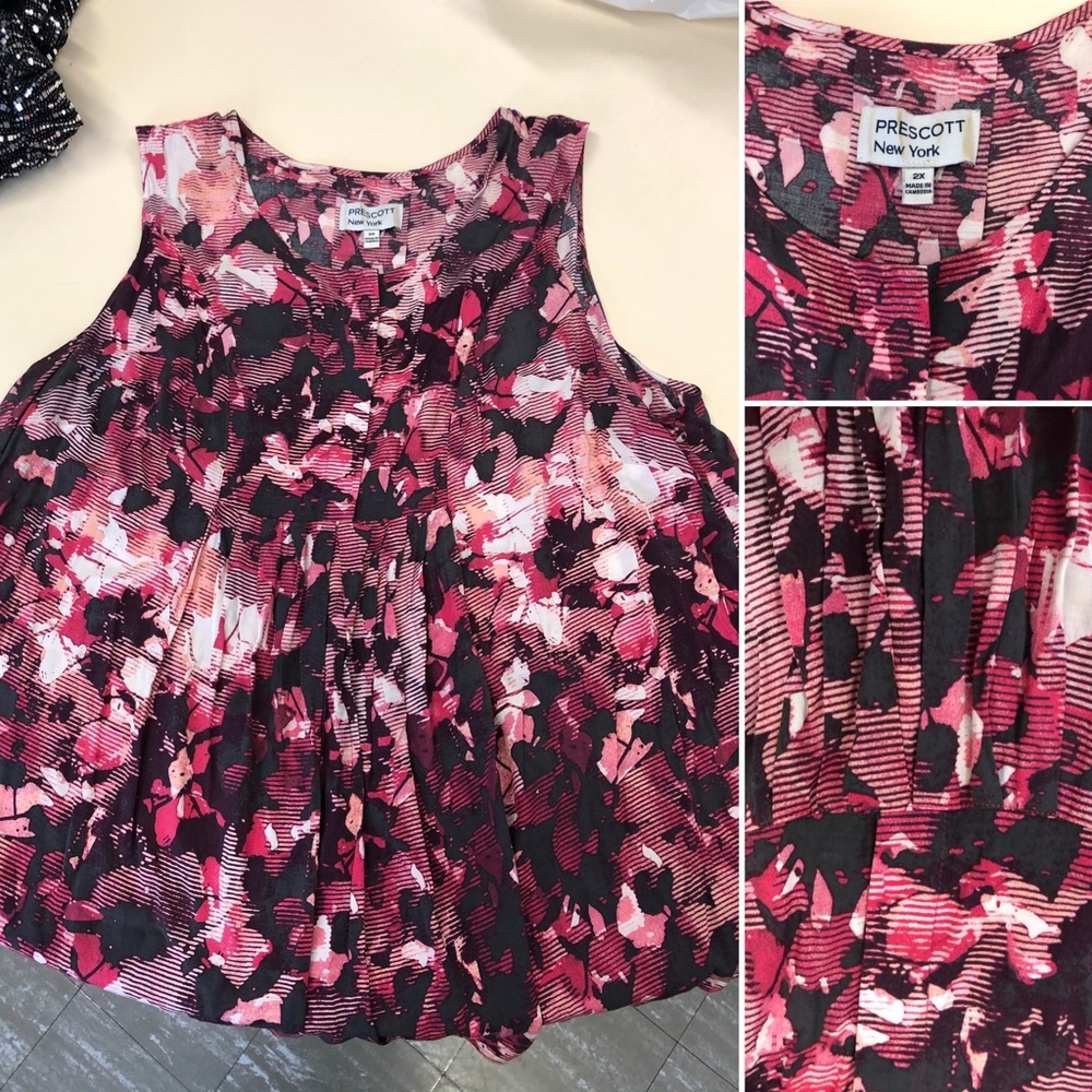 Prescott New York Red Floral Chiffon Tank